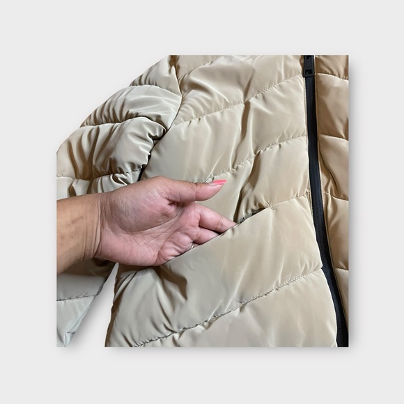 Zara Tan Puffer Coat With Rubberish Detail NWOT - Picture 3 of 8